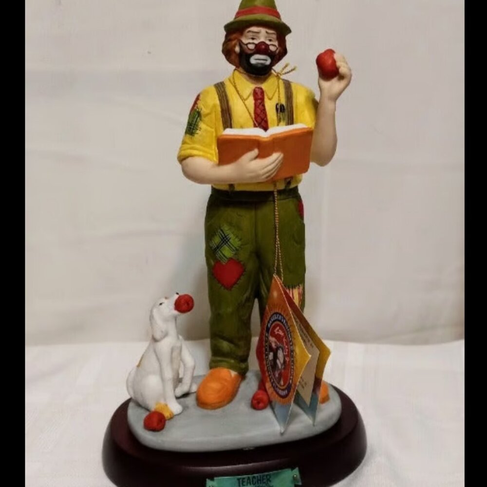 Vintage 1995 Emmett Kelley Jr. Porcelain 'Teacher' Clown Figurine with Base